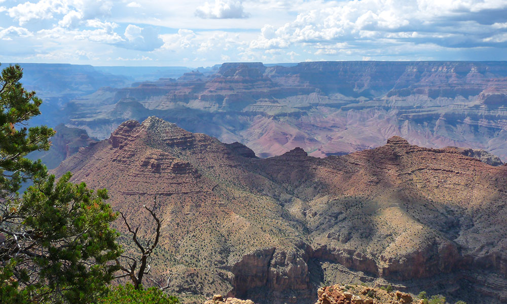 Blick über den Grand Canyon mit Felsen und Tälern